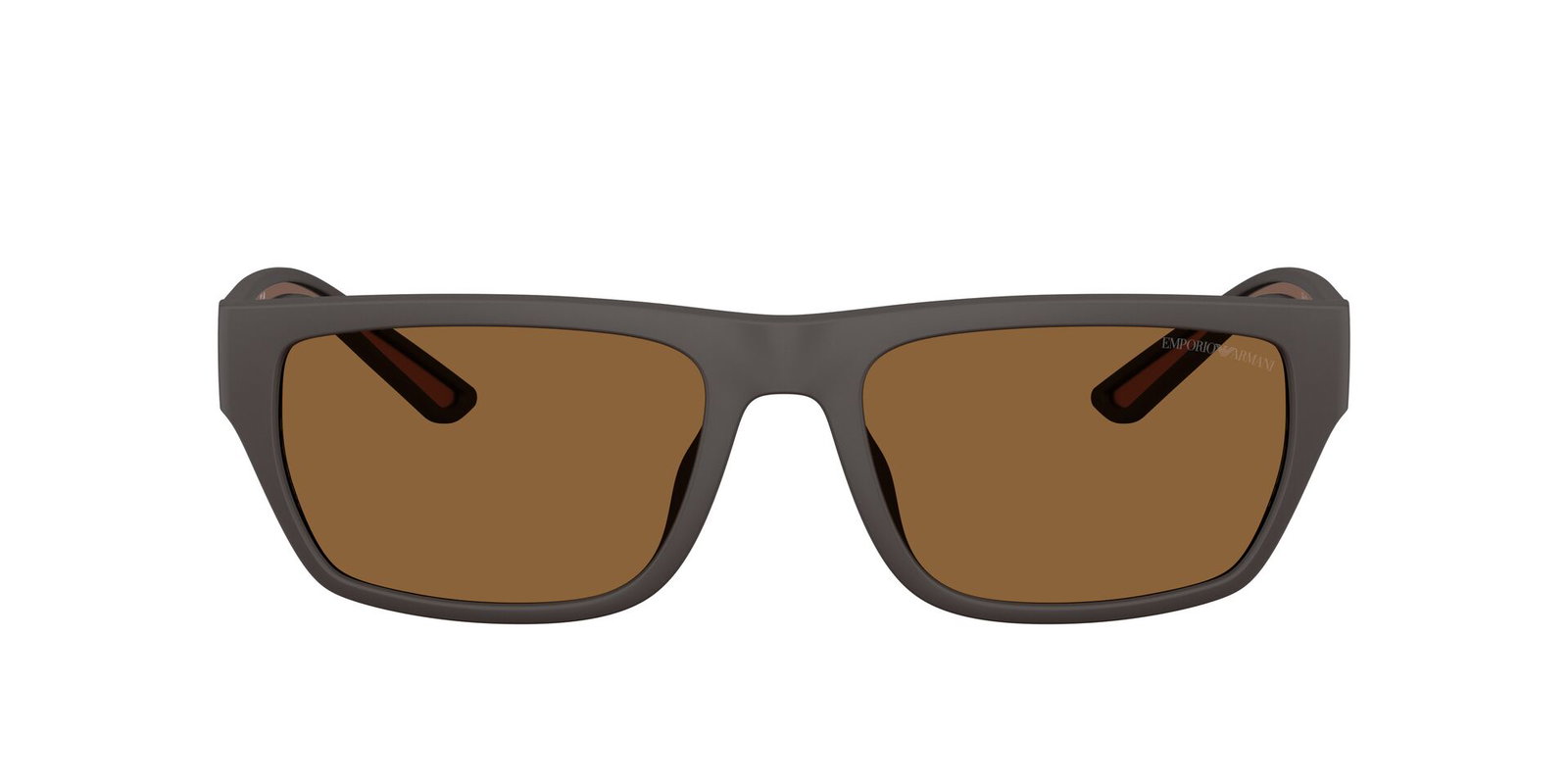 Das Bild zeigt die Emporio Armani Sonnenbrille EA4267U in mattbraun gummiert von vorne.